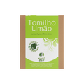 Colheita organic lemon thyme single herb tea sachets in a sustainable brown and green cardboard box