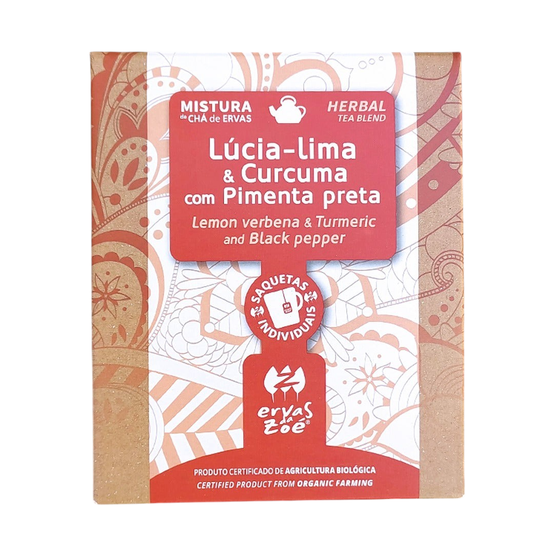 Colheita Ervas da Zoé organic lemon verbena, turmeric, and black pepper herbal tea blend in a decorative box